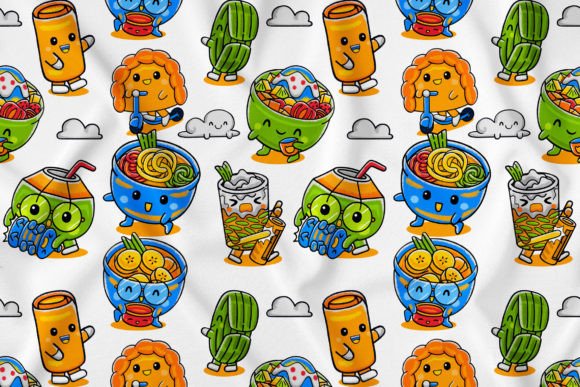 A Seamless Pattern of Cute Indonesian Food