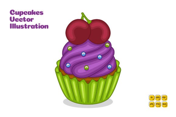 Grape Cupcakes Vector Illustration and Digital Asset Collections