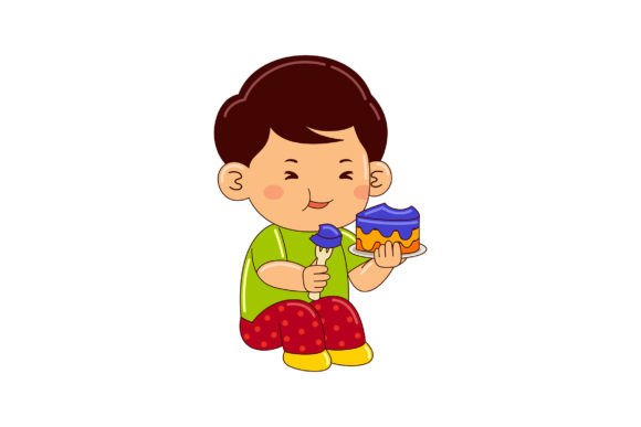 Unleashing Creativity with Boy Kids Eating Cake Illustration Elements